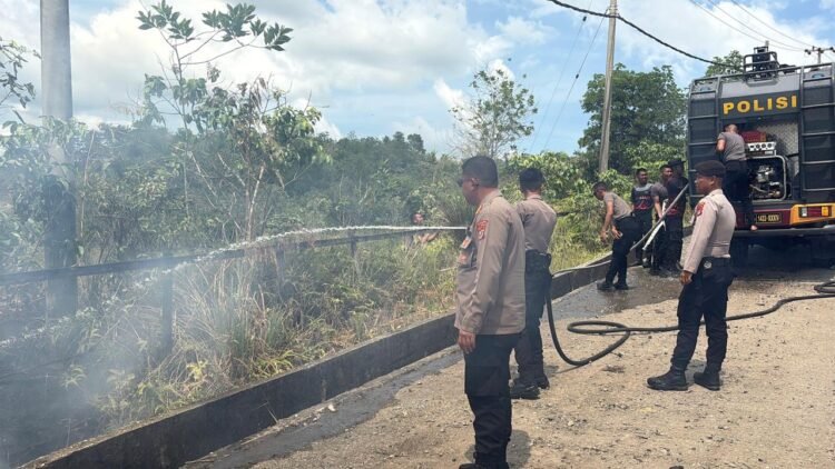 Gerak Cepat, Dit Samapta dan Satbrimob Polda Kaltara Jinakkan Karhutla di Jl. Poros Tanjung Selor KM 4